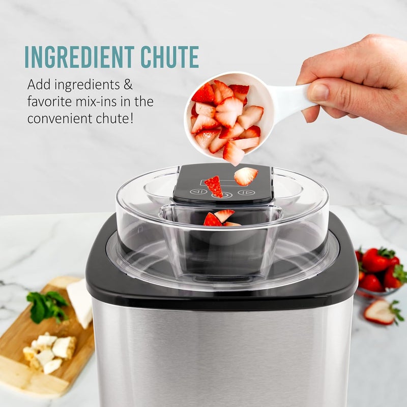 Nostalgia 2-Quart Electric Ice Cream Maker – Make Homemade Ice Cream, Gelato, Sorbet & Frozen Yogurt – No Salt/Ice Needed, Digital Controls, Mix-In Chute & Freezing Gel Canister – Stainless Steel - Image 5